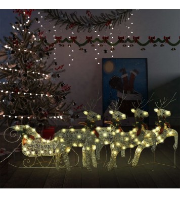 vidaXL Reindeer & Sleigh Christmas Decoration 100 LEDs Outdoor Gold