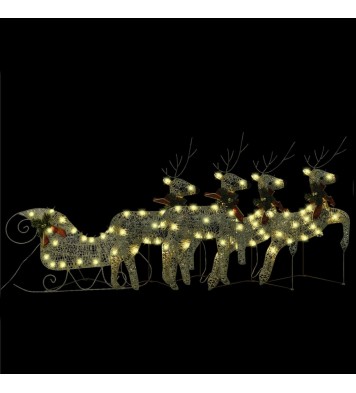 vidaXL Reindeer & Sleigh Christmas Decoration 100 LEDs Outdoor Gold