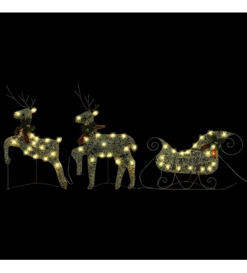 vidaXL Reindeer & Sleigh Christmas Decoration 100 LEDs Outdoor Gold