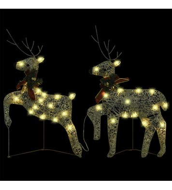 vidaXL Reindeer & Sleigh Christmas Decoration 100 LEDs Outdoor Gold