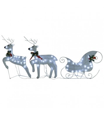 vidaXL Reindeer & Sleigh Christmas Decoration 100 LEDs Outdoor White