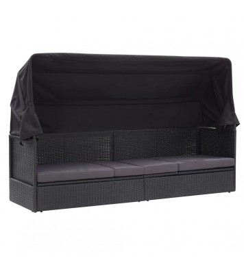 vidaXL Patio Sofa Bed with Canopy Poly Rattan Black