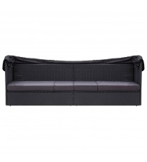 vidaXL Patio Sofa Bed with Canopy Poly Rattan Black