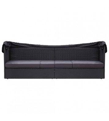 vidaXL Patio Sofa Bed with Canopy Poly Rattan Black