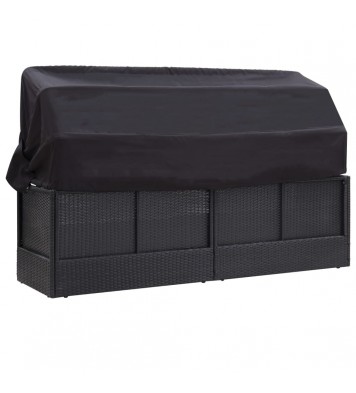 vidaXL Patio Sofa Bed with Canopy Poly Rattan Black