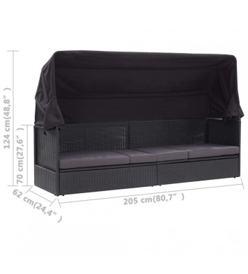 vidaXL Patio Sofa Bed with Canopy Poly Rattan Black