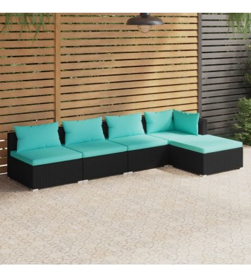 vidaXL 5 Piece Patio Lounge Set with Cushions Poly Rattan Black