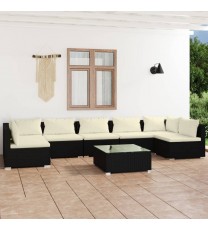 vidaXL 8 Piece Patio Lounge Set with Cushions Poly Rattan Black