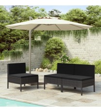 vidaXL Patio Chairs 3 pcs with Cushions Poly Rattan Black