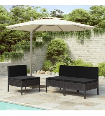 vidaXL Patio Chairs 3 pcs with Cushions Poly Rattan Black