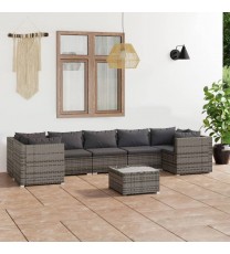 vidaXL 8 Piece Patio Lounge Set with Cushions Poly Rattan Gray