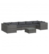 vidaXL 8 Piece Patio Lounge Set with Cushions Poly Rattan Gray