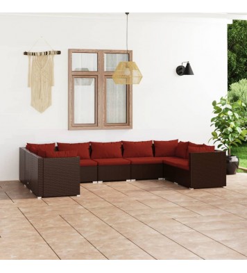 vidaXL 9 Piece Patio Lounge Set with Cushions Poly Rattan Brown