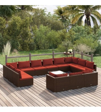 vidaXL 14 Piece Patio Lounge Set with Cushions Brown Poly Rattan