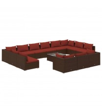 vidaXL 14 Piece Patio Lounge Set with Cushions Brown Poly Rattan