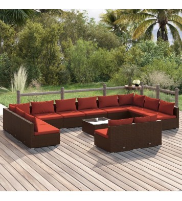 vidaXL 13 Piece Patio Lounge Set with Cushions Brown Poly Rattan