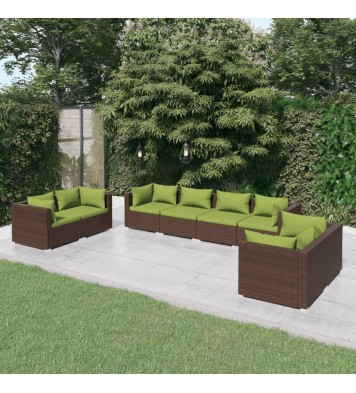 vidaXL 8 Piece Patio Lounge Set with Cushions Poly Rattan Brown