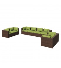 vidaXL 8 Piece Patio Lounge Set with Cushions Poly Rattan Brown