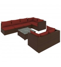 vidaXL 8 Piece Patio Lounge Set with Cushions Brown Poly Rattan