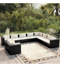 vidaXL 10 Piece Patio Lounge Set with Cushions Black Poly Rattan