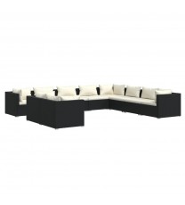 vidaXL 10 Piece Patio Lounge Set with Cushions Black Poly Rattan