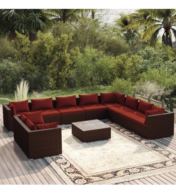 vidaXL 11 Piece Patio Lounge Set with Cushions Brown Poly Rattan