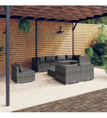 vidaXL 9 Piece Patio Lounge Set with Cushions Poly Rattan Gray