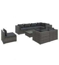 vidaXL 9 Piece Patio Lounge Set with Cushions Poly Rattan Gray