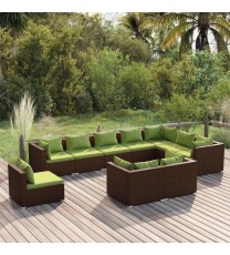 vidaXL 10 Piece Patio Lounge Set with Cushions Poly Rattan Brown