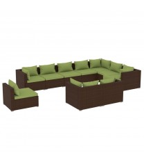 vidaXL 10 Piece Patio Lounge Set with Cushions Poly Rattan Brown