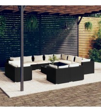 vidaXL 13 Piece Garden Lounge Set with Cushions Black Poly Rattan