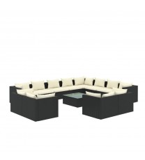 vidaXL 13 Piece Garden Lounge Set with Cushions Black Poly Rattan