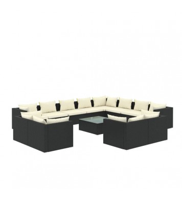 vidaXL 13 Piece Garden Lounge Set with Cushions Black Poly Rattan