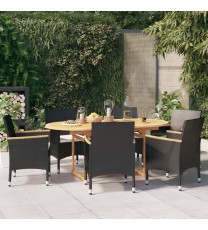 vidaXL 7 Piece Patio Dining Set with Cushions Black