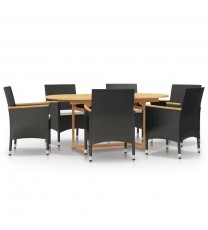 vidaXL 7 Piece Patio Dining Set with Cushions Black