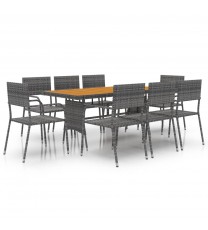 vidaXL 9 Piece Patio Dining Set Poly Rattan Gray