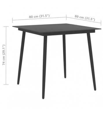 vidaXL Patio Dining Table Black 31.5"x31.5"x29.1" Steel and Glass