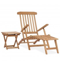 vidaXL Patio Deck Chair with Footrest and Table Solid Teak Wood