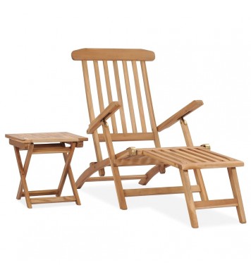 vidaXL Patio Deck Chair with Footrest and Table Solid Teak Wood