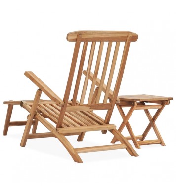 vidaXL Patio Deck Chair with Footrest and Table Solid Teak Wood