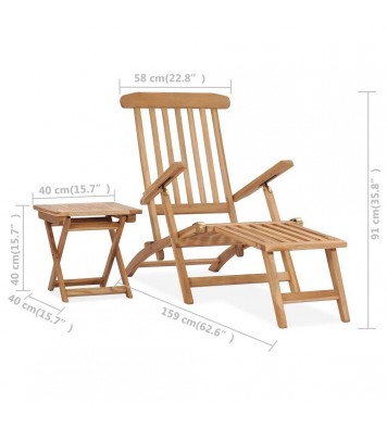 vidaXL Patio Deck Chair with Footrest and Table Solid Teak Wood