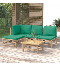 vidaXL 5 Piece Patio Lounge Set with Green Cushions Bamboo