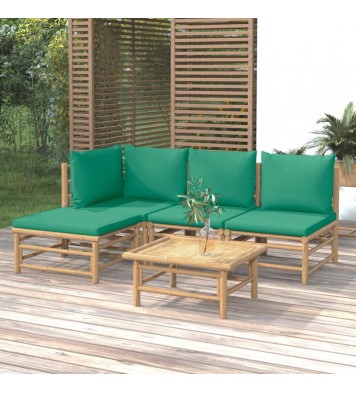 vidaXL 5 Piece Patio Lounge Set with Green Cushions Bamboo