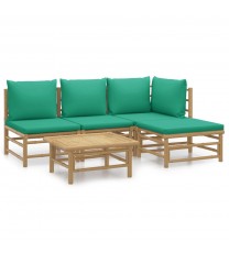 vidaXL 5 Piece Patio Lounge Set with Green Cushions Bamboo