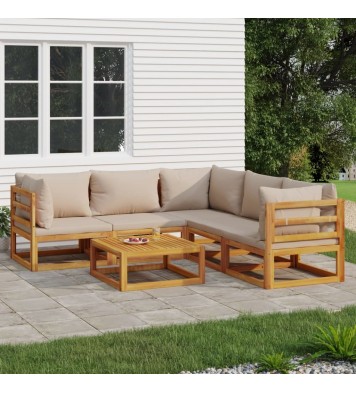 vidaXL 6 Piece Patio Lounge Set with Taupe Cushions Solid Wood