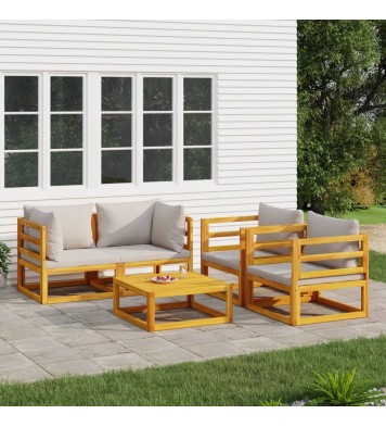 vidaXL 5 Piece Patio Lounge Set with Light Gray Cushions Solid Wood