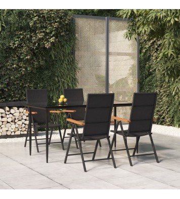 vidaXL 5 Piece Patio Dining Set Black and Brown Poly Rattan