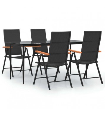 vidaXL 5 Piece Patio Dining Set Black and Brown Poly Rattan