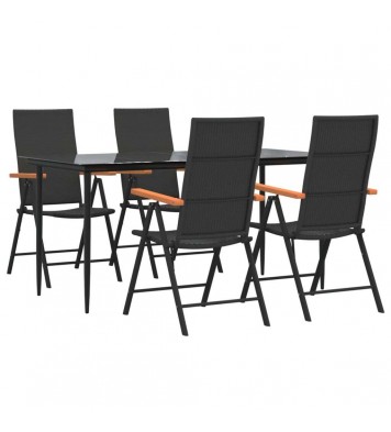 vidaXL 5 Piece Patio Dining Set Black and Brown Poly Rattan