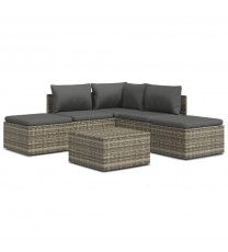 vidaXL 6 Piece Patio Lounge Set with Cushions Gray Poly Rattan